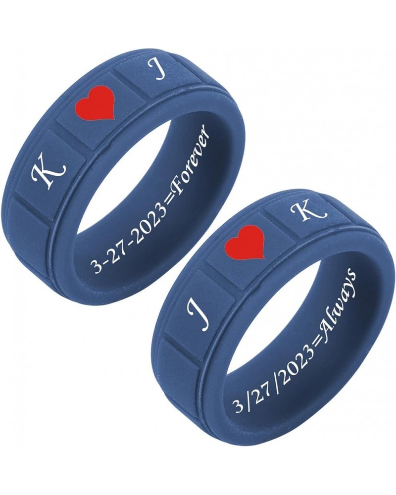 SHNIAN 2PCS Rubber Matching Rings Blocks Pattern Red Heart Silicone Rings Custom Engraved Engagement Gift His & Hers Wedding ...