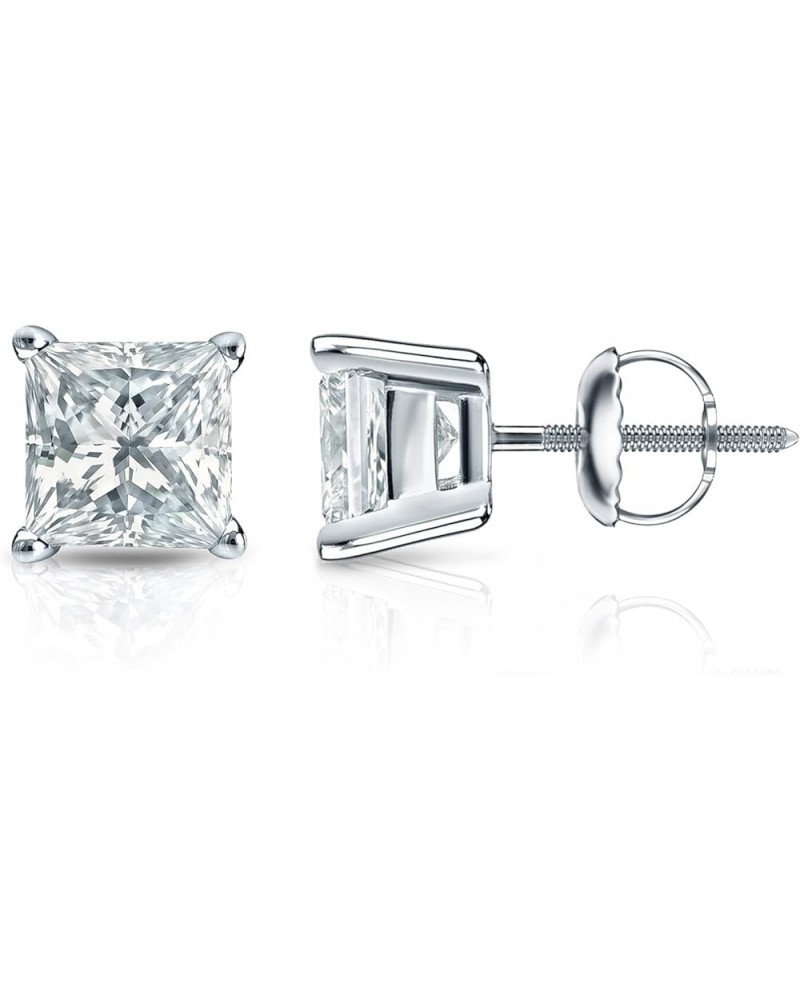 IGI Certified 1 to 5 Carat Princess Cut Lab Grown Diamond Stud Earrings for Women in 14k Gold or Platinum (E-F Color, SI1-SI2...