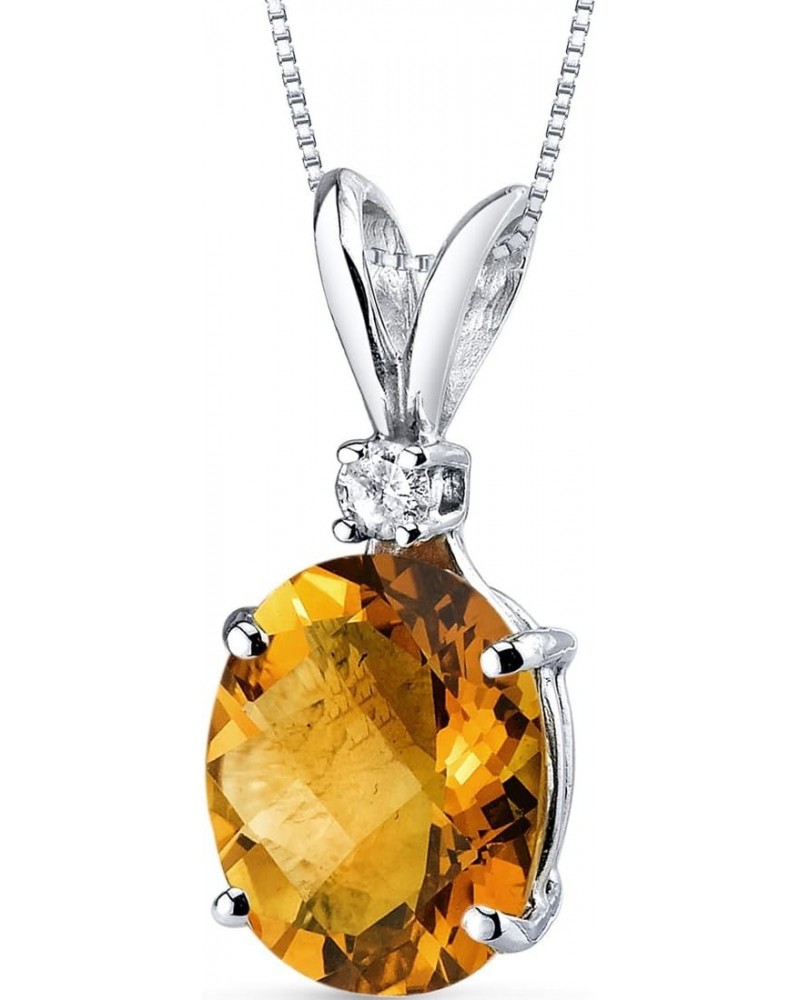 14K White Gold Citrine and Diamond Pendant, Natural Gemstone Birthstone, 2.30 Carats Oval Shape, 10x8mm $67.08 Necklaces