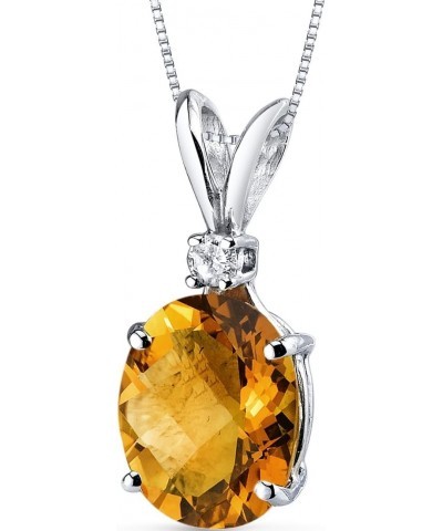 14K White Gold Citrine and Diamond Pendant, Natural Gemstone Birthstone, 2.30 Carats Oval Shape, 10x8mm $67.08 Necklaces