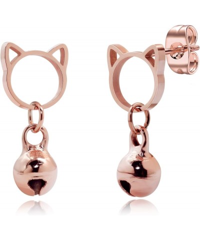 Stainless Steel 18k Rose Gold Plated Cat Ears Earrings Cat Stud Earrings For Women Girls Cat Bells $10.53 Earrings