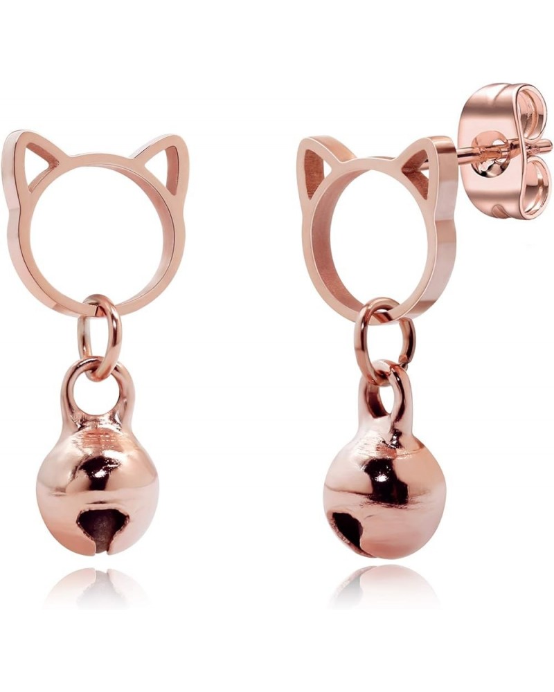 Stainless Steel 18k Rose Gold Plated Cat Ears Earrings Cat Stud Earrings For Women Girls Cat Bells $10.53 Earrings