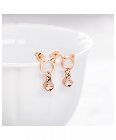 Stainless Steel 18k Rose Gold Plated Cat Ears Earrings Cat Stud Earrings For Women Girls Cat Bells $10.53 Earrings