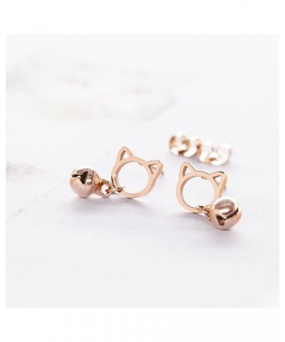 Stainless Steel 18k Rose Gold Plated Cat Ears Earrings Cat Stud Earrings For Women Girls Cat Bells $10.53 Earrings