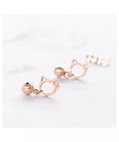 Stainless Steel 18k Rose Gold Plated Cat Ears Earrings Cat Stud Earrings For Women Girls Cat Bells $10.53 Earrings