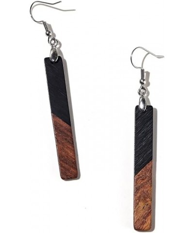 Retro Wooden Resin Geometric Bar Drop Dangle Earrings Two Tone Handmade Natural Wood for Women Girls Lightweight Bohemian Sta...