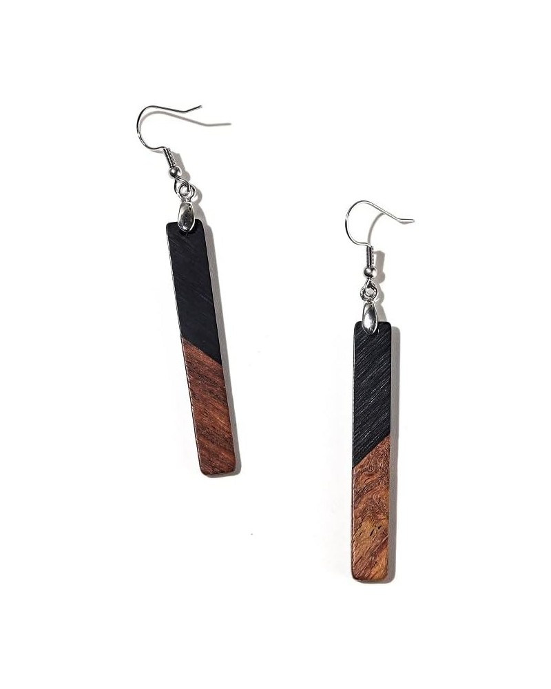 Retro Wooden Resin Geometric Bar Drop Dangle Earrings Two Tone Handmade Natural Wood for Women Girls Lightweight Bohemian Sta...