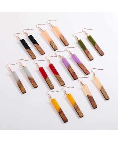 Retro Wooden Resin Geometric Bar Drop Dangle Earrings Two Tone Handmade Natural Wood for Women Girls Lightweight Bohemian Sta...