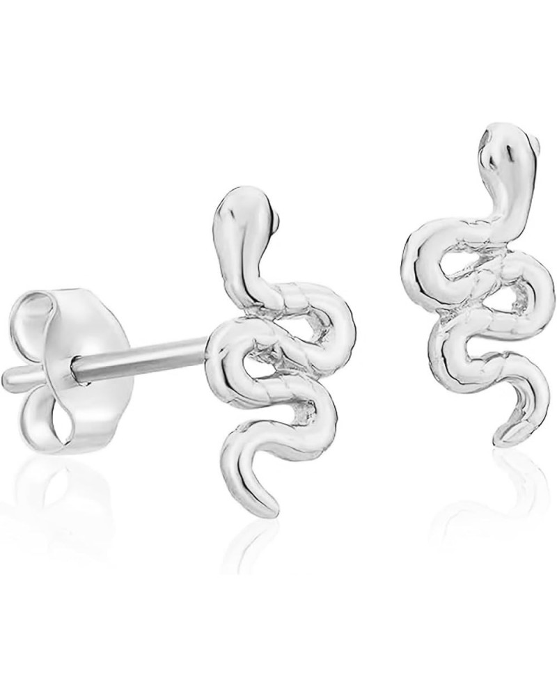 Solid Gold 14k Tiny Snake Stud Earrings White Gold $23.10 Earrings