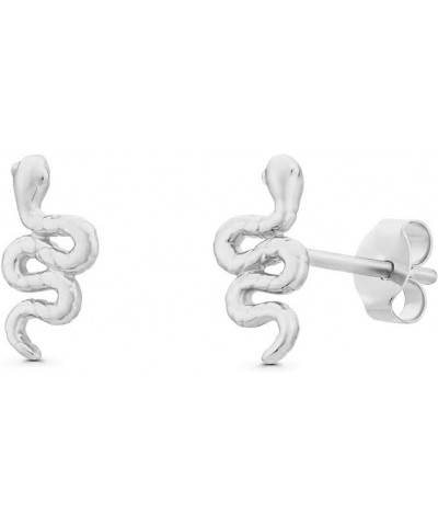 Solid Gold 14k Tiny Snake Stud Earrings White Gold $23.10 Earrings