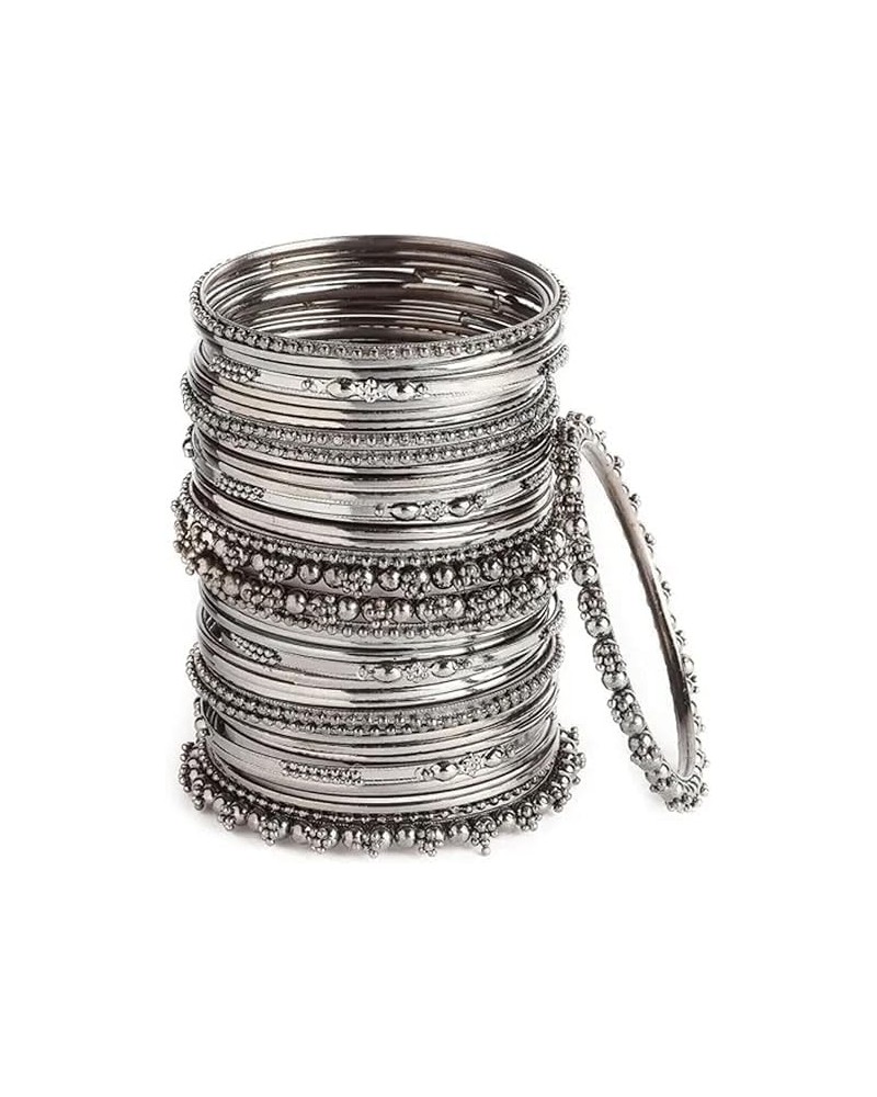 Traditional Antique Bangles Set Fashion Vintage Ethnic Bollywood Stylish Indian Jewelry Gift for Women Girls Silver Set 2 2.6...