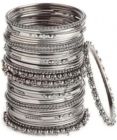 Traditional Antique Bangles Set Fashion Vintage Ethnic Bollywood Stylish Indian Jewelry Gift for Women Girls Silver Set 2 2.6...