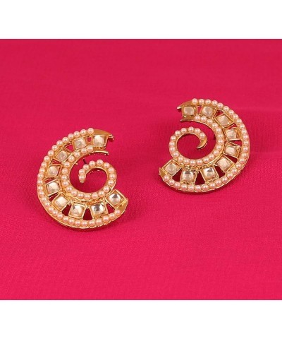 Indian Bollywood Artistic large stud designer Earrings jewelry in Gold or Silver Tone For Women. D477 Gold $11.19 Earrings