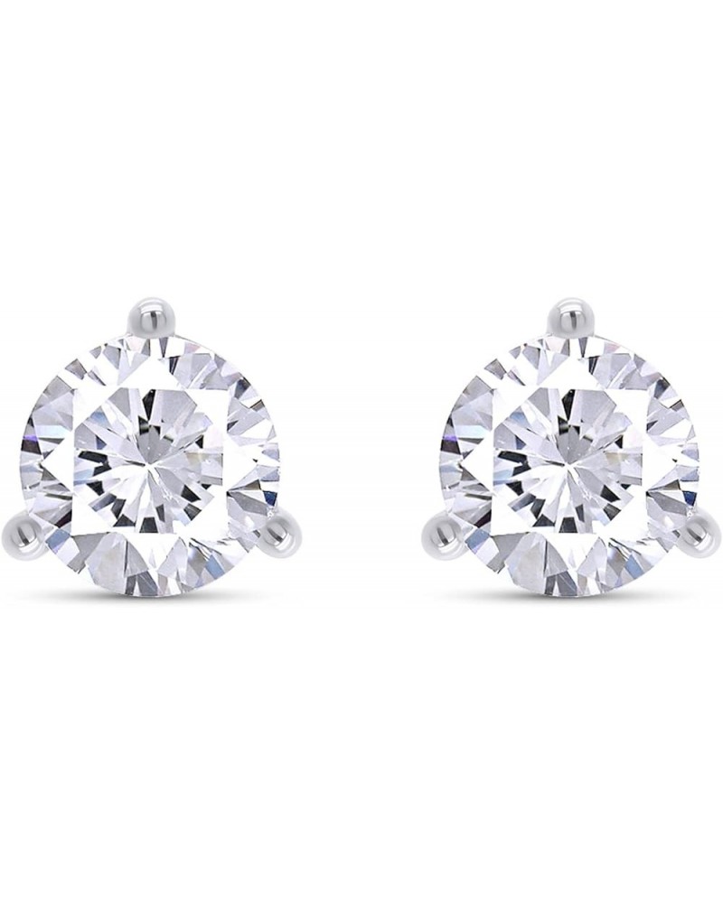 14K Gold Post & 925 Sterling Silver 8.5MM Round Cut Lab Created Moissanite Diamond 3-Prong Martini Style Stud Earrings 4.0ct ...