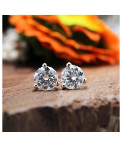 14K Gold Post & 925 Sterling Silver 8.5MM Round Cut Lab Created Moissanite Diamond 3-Prong Martini Style Stud Earrings 4.0ct ...