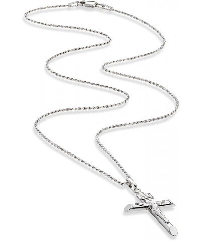 Rhodium Plated 925 Sterling Silver Small or Large Crucifix Necklace for Men Women, Cross Pendant with Rope Chain, Made in Ita...