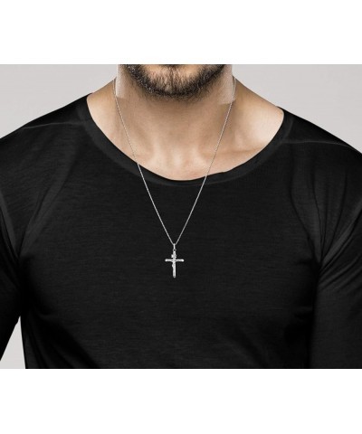 Rhodium Plated 925 Sterling Silver Small or Large Crucifix Necklace for Men Women, Cross Pendant with Rope Chain, Made in Ita...