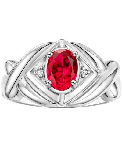 Hugs & Kisses XOXO Ring with 7X5MM Gemstone & Diamonds - Birthstone Jewelry for Women in Sterling Silver, Sizes 5-10 Ruby $45...