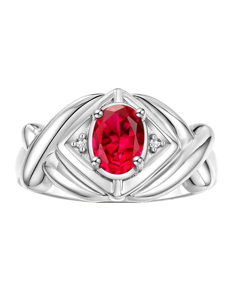 Hugs & Kisses XOXO Ring with 7X5MM Gemstone & Diamonds - Birthstone Jewelry for Women in Sterling Silver, Sizes 5-10 Ruby $45...