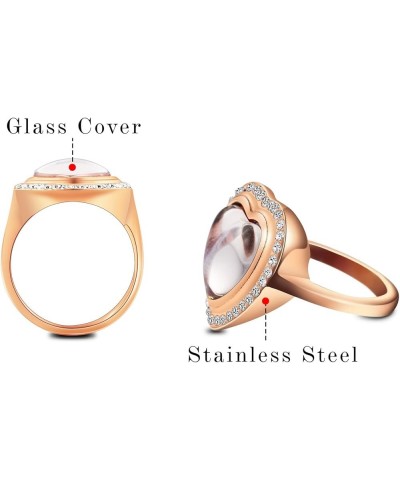 Custom Ring for Women with Photo Stainless Steel Heart Shaped Ring with Cubic Zirconia Silver/Gold/Rose Gold Promise Ring Ann...