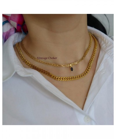 18K Gold Filled Vintage Choker Necklaces for Women Waterproof Gold Choker Necklace Anti Tarnish Gemstone Zircon Rectangle Pen...