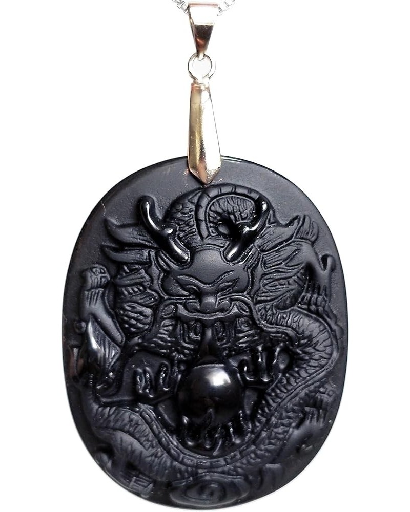 Chinese Zodiac Necklace Pendant Made of Obsidian Gemstone: Horoscope Animal/Sign Amulet Dragon-Lucky $13.05 Pendants