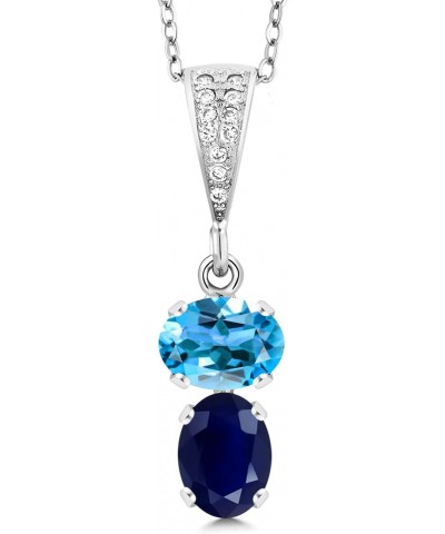 925 Sterling Silver Swiss Blue Topaz and Blue Sapphire Pendant Necklace For Women (3.16 Cttw, Gemstone November Birthstone, O...