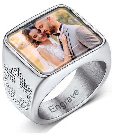 Personalized Rings with Pictures Inside Custom Photo Ring Name Engraving Stainless Steel Signet Ring/Heart Ring Size 7-14 Cus...