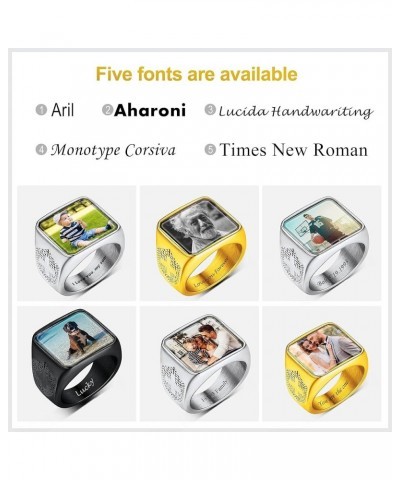 Personalized Rings with Pictures Inside Custom Photo Ring Name Engraving Stainless Steel Signet Ring/Heart Ring Size 7-14 Cus...