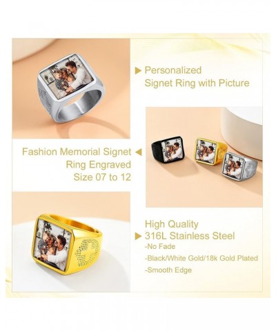 Personalized Rings with Pictures Inside Custom Photo Ring Name Engraving Stainless Steel Signet Ring/Heart Ring Size 7-14 Cus...