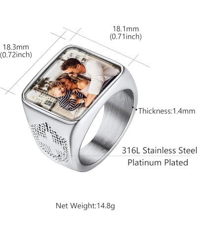 Personalized Rings with Pictures Inside Custom Photo Ring Name Engraving Stainless Steel Signet Ring/Heart Ring Size 7-14 Cus...