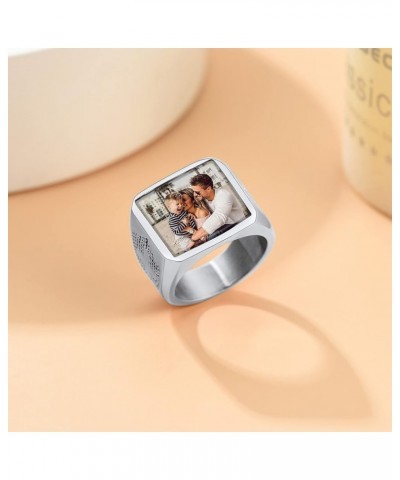 Personalized Rings with Pictures Inside Custom Photo Ring Name Engraving Stainless Steel Signet Ring/Heart Ring Size 7-14 Cus...