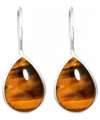 925 Sterling Silver Statement Fixed Wire Earring for Women Pear Gemstone Handmade Jewelry for Gift (98561_E) Tiger Eye $18.09...