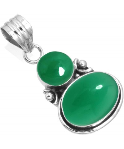 925 Sterling Silver Handmade Pendant for Women Oval Round 2 Gemstone Statement Jewelry for Gift (99509_P) Green Onyx $18.10 P...