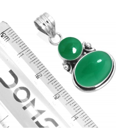 925 Sterling Silver Handmade Pendant for Women Oval Round 2 Gemstone Statement Jewelry for Gift (99509_P) Green Onyx $18.10 P...