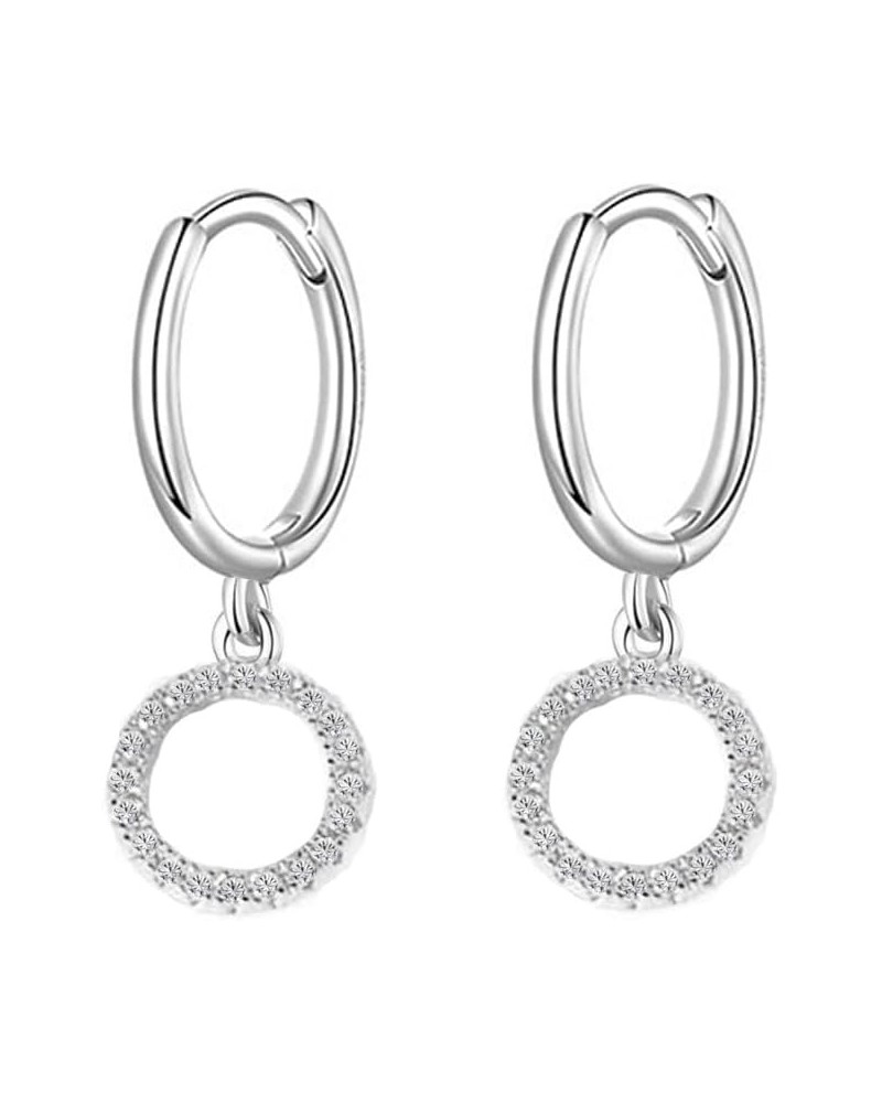 CZ Round Circle Hoop Earrings Cute Dangle Drop Earrings for Women Girls 925 Sterling Silver Hypoallergenic Huggie Hoops Carti...