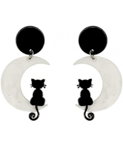 Halloween Earrings for Women and Girls Cute Moon Cat Earrings Lightweight Acrylic Stud Dangle Earrings $5.59 Earrings