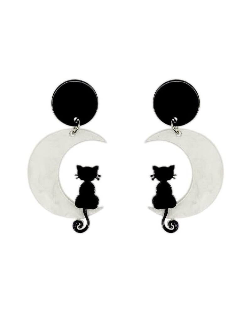 Halloween Earrings for Women and Girls Cute Moon Cat Earrings Lightweight Acrylic Stud Dangle Earrings $5.59 Earrings