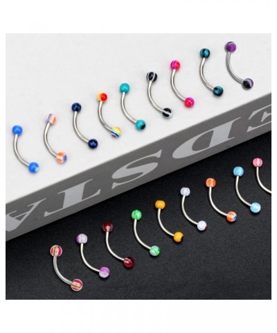 Colorful Acrylic Ball Stainless Steel Curved Bar Eyebrow Rings Tragus Piercing, 50Pcs, 16G (Stainless Steel Bar) $8.99 Body J...