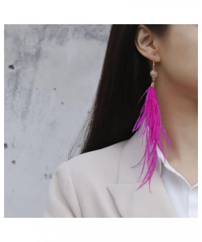 Long Feather Earrings for Women, Bohemian Elegant Delicate Faux Druzy Charms Dangle Earrings Hot Pink $9.17 Earrings