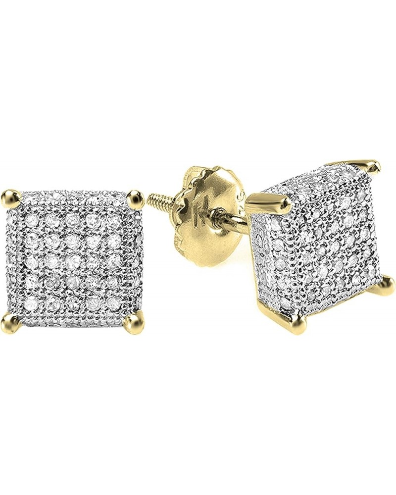 Round White Diamond Square Clustered for Men & Women (Unisex) Stud Earrings (0.55 ctw, Color I-J, Clarity I1-I3) in Gold Scre...