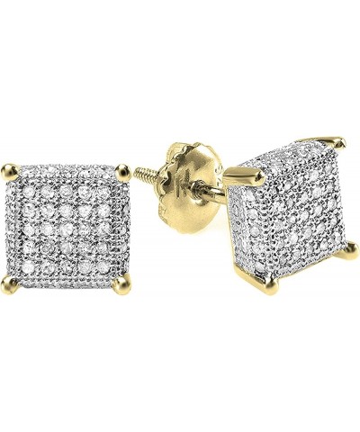 Round White Diamond Square Clustered for Men & Women (Unisex) Stud Earrings (0.55 ctw, Color I-J, Clarity I1-I3) in Gold Scre...