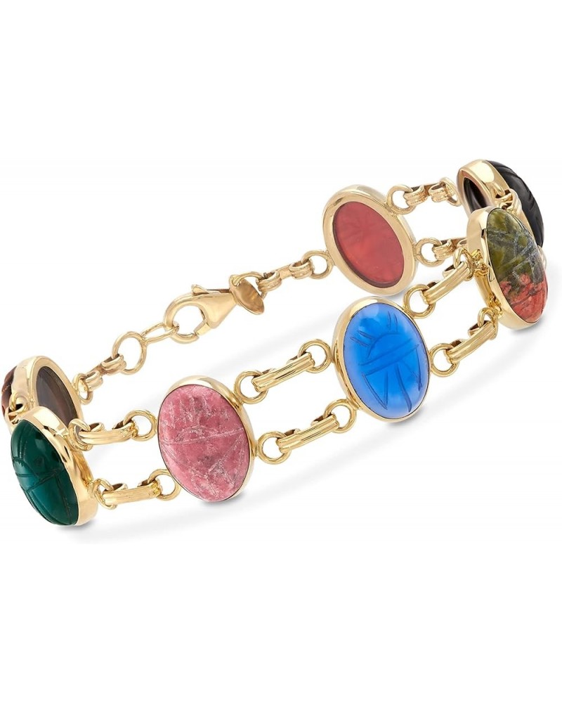 Multi-Gemstone Scarab Bracelet in 18kt Gold Over Sterling 7.0 Inches $66.00 Bracelets