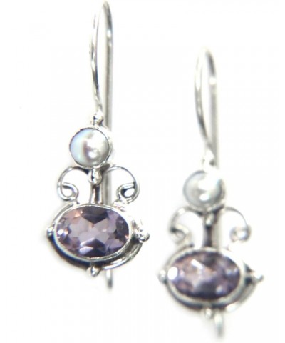 Artisan Handmade Amethyst Cultured Freshwater Pearl Drop Earrings .925 Sterling Silver Purple White Indonesia Birthstone 'Sun...