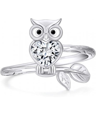 Simulated Birthstone Night Owl Heart Promise Ring for Womens in 14k White Gold Over Sterling Silver Owl Lover Jewelry Cubic Z...