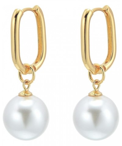 14MM Pearl Drop Earrings 14K Gold Plated Pearl Hoop Earrings with S925 Silver Pin White $11.04 Earrings