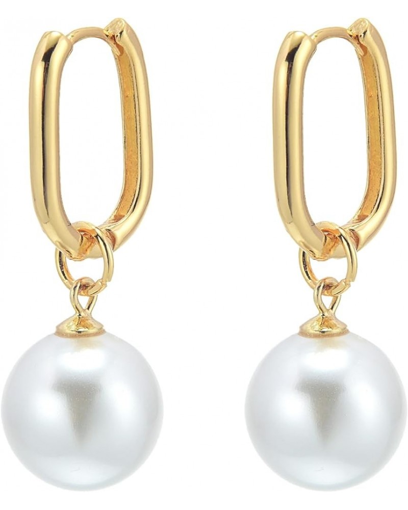 14MM Pearl Drop Earrings 14K Gold Plated Pearl Hoop Earrings with S925 Silver Pin White $11.04 Earrings