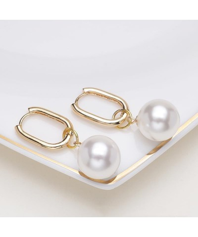 14MM Pearl Drop Earrings 14K Gold Plated Pearl Hoop Earrings with S925 Silver Pin White $11.04 Earrings