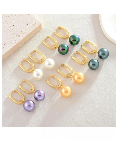 14MM Pearl Drop Earrings 14K Gold Plated Pearl Hoop Earrings with S925 Silver Pin White $11.04 Earrings