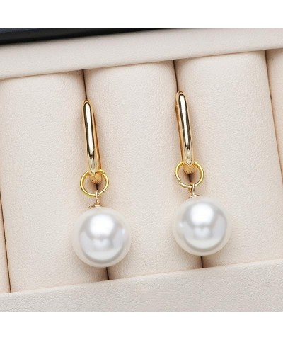 14MM Pearl Drop Earrings 14K Gold Plated Pearl Hoop Earrings with S925 Silver Pin White $11.04 Earrings